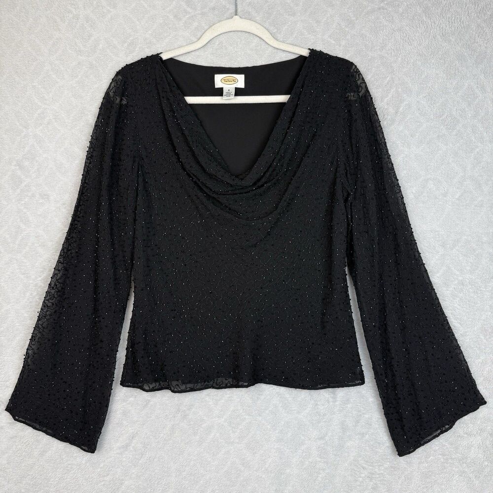 Vtg Talbots Silk Cowl Neck Top Womens 8/M Black Beaded Whimsigoth Fairy 90s Y2K